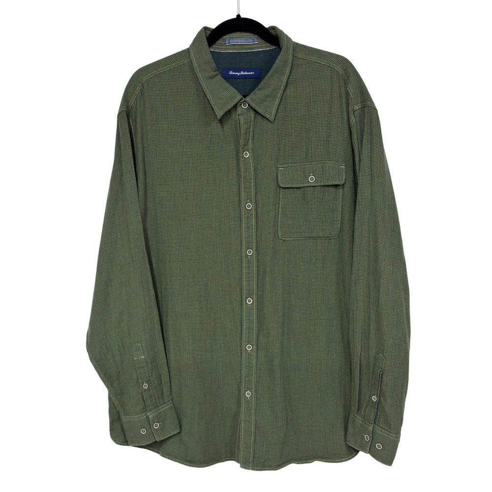 Tommy Bahama Men's Shirt, Sz XXL, Green & Blue Small Checks Soft‎ Cotton Flannel